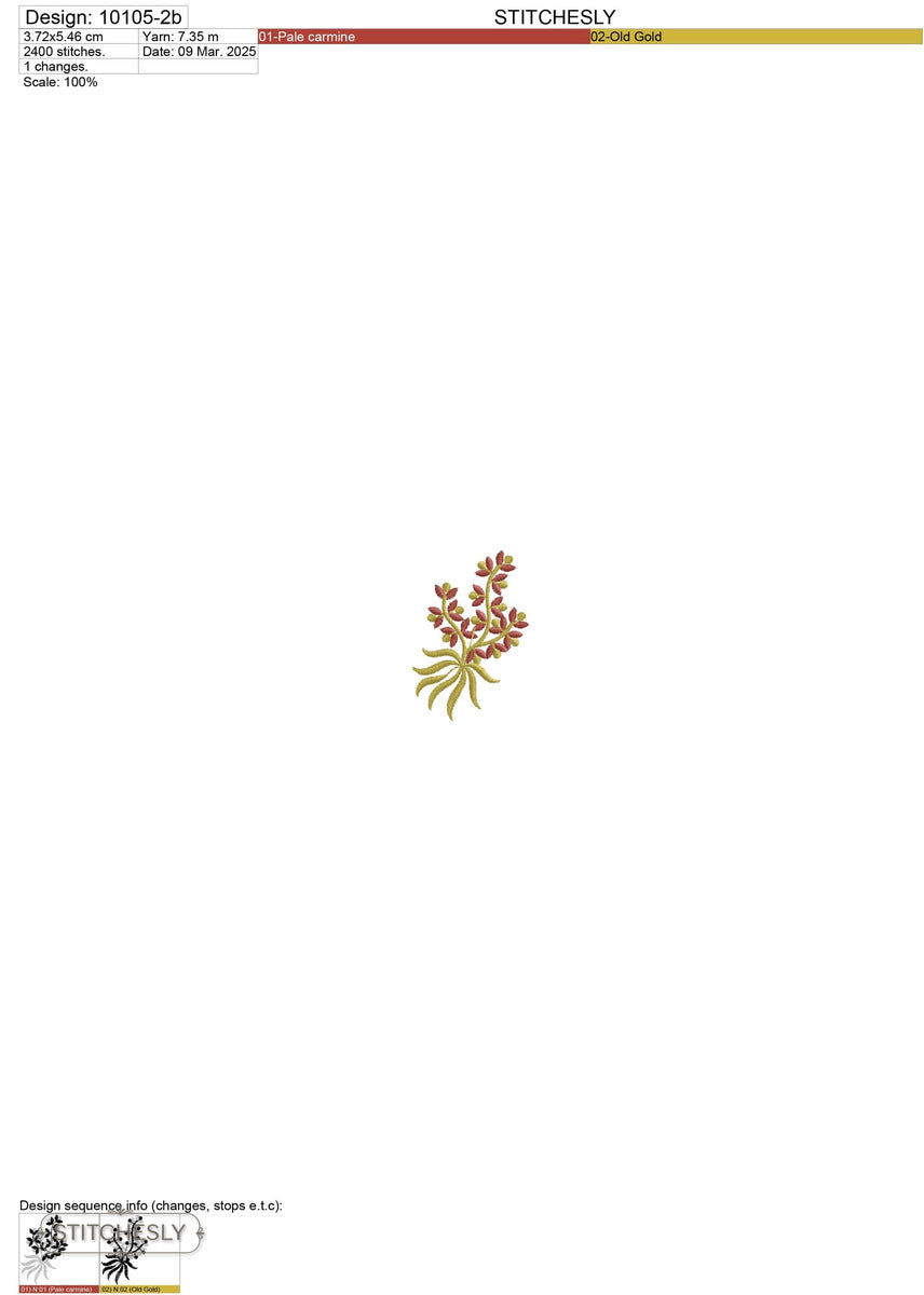 Detail view of Berry Botanical Spray machine embroidery design