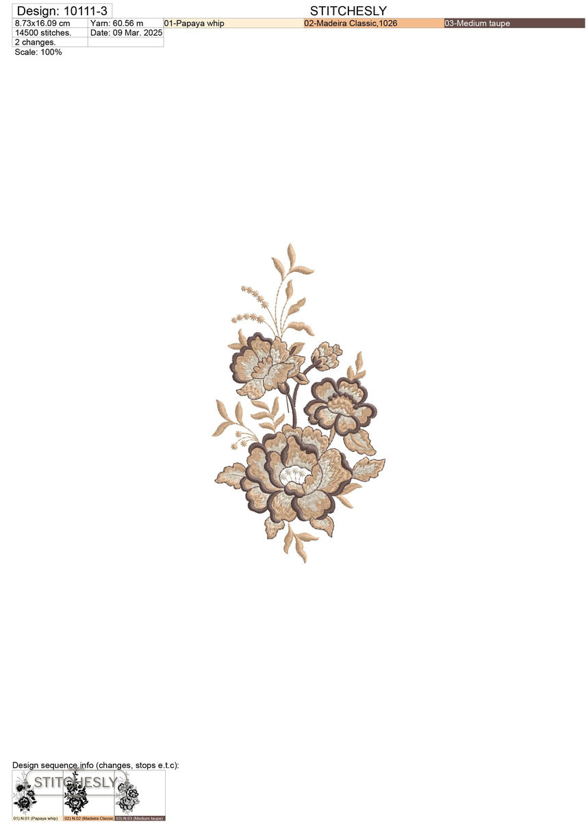 Detail view of Blue Floral Cushion machine embroidery design