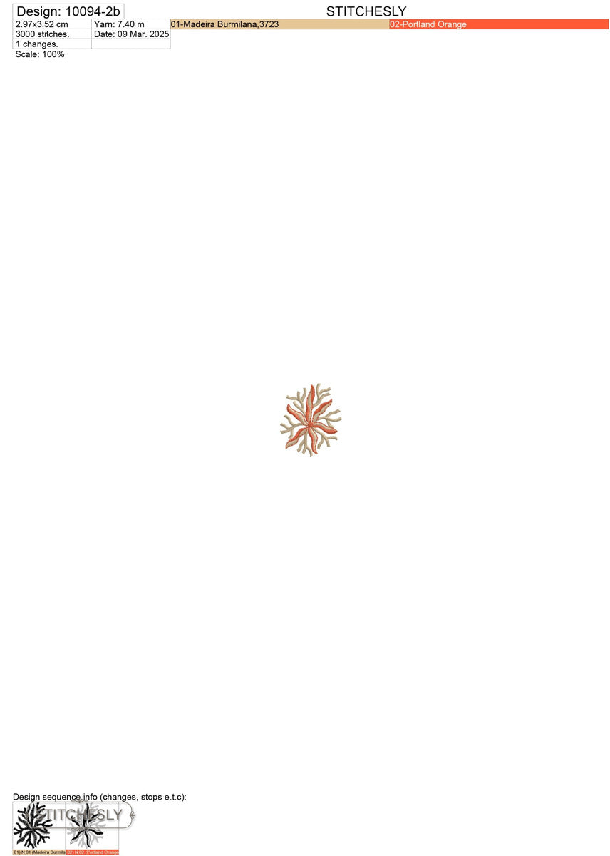 Detail view of Coral Branch Fill Pattern machine embroidery design