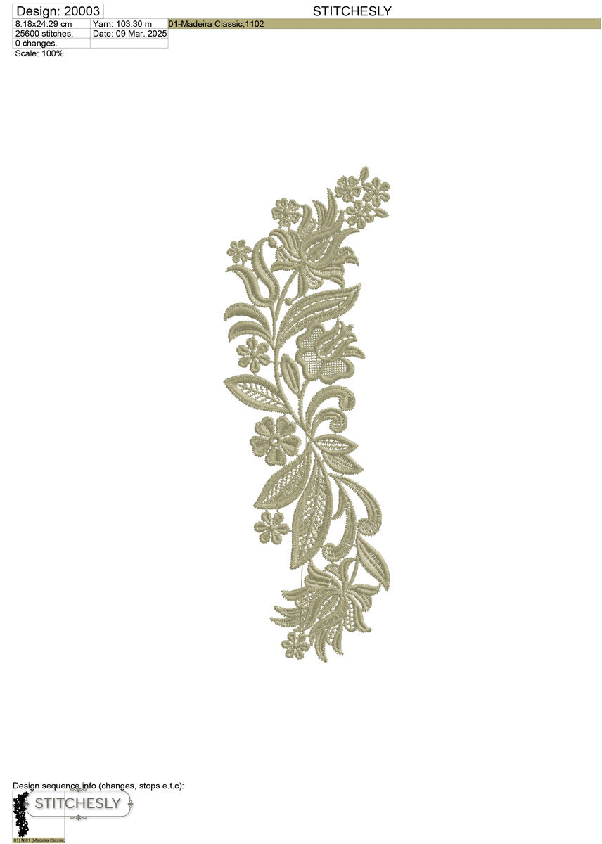 Detail view of Five Floral Borders Bundle machine embroidery design