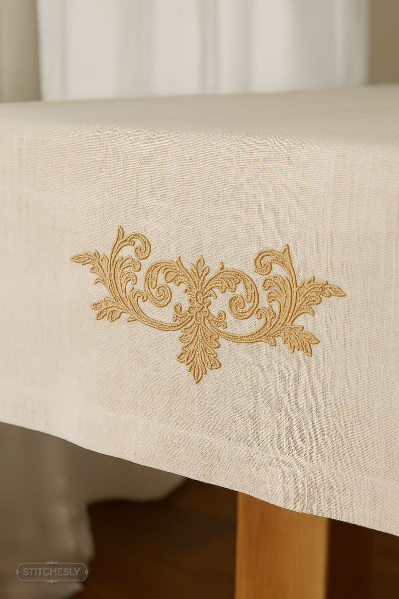 Detail view of Gold Floral Pillow Accent machine embroidery design