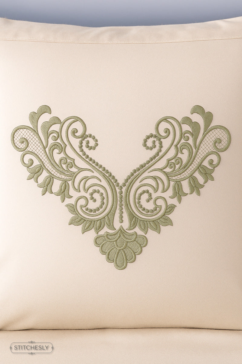 Detail view of Gold Lace Neckline machine embroidery design