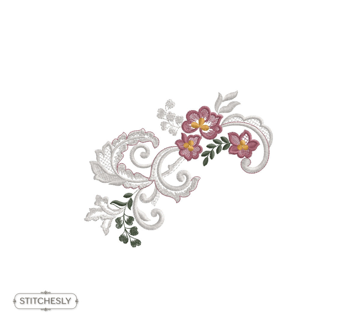 Detail view of Large Rose Leaf Border machine embroidery design