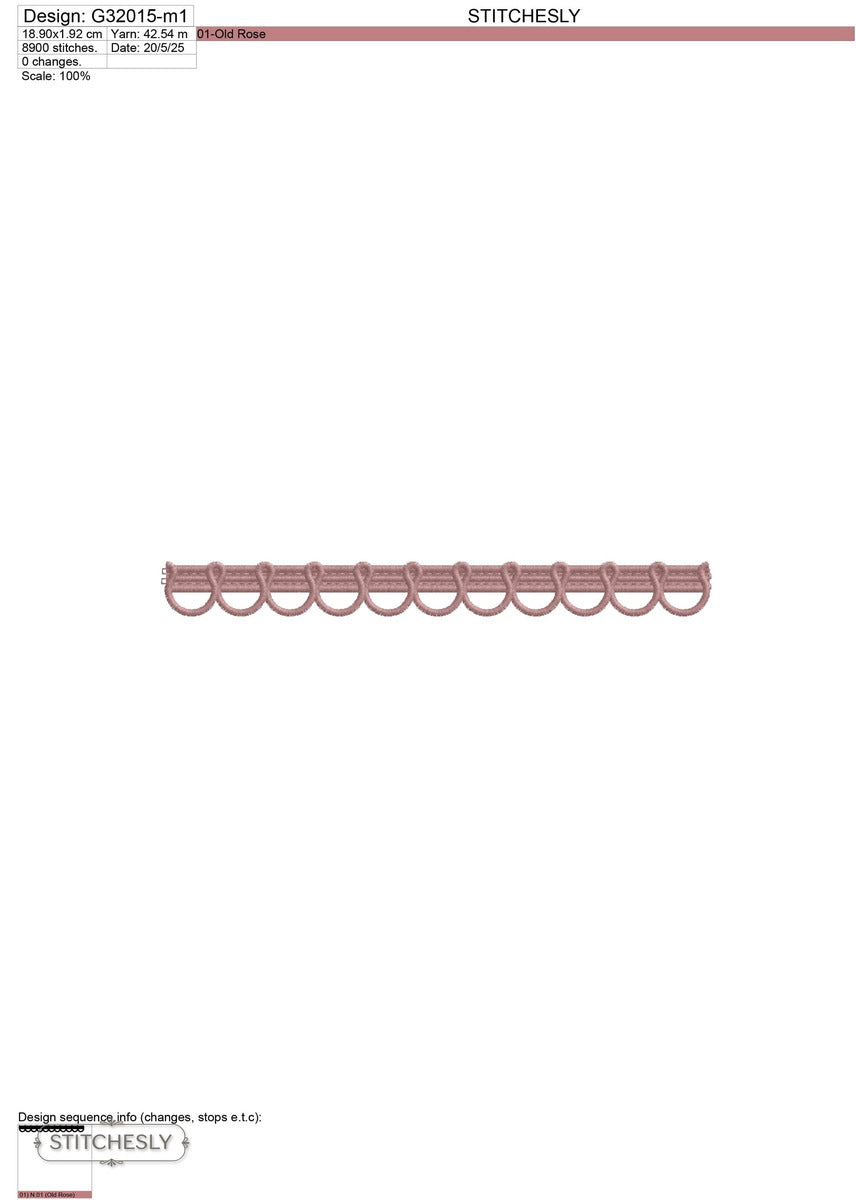 Detail view of Looped Ribbon Border machine embroidery design