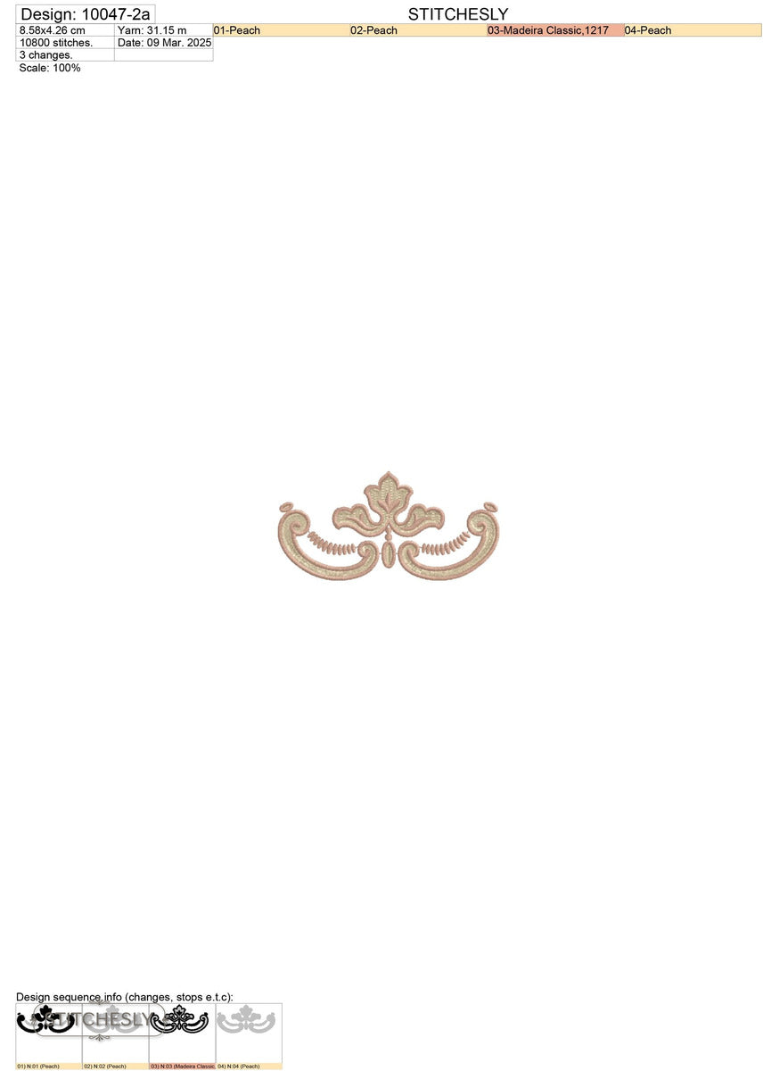 Detail view of Mini Gold Drop Ornament machine embroidery design