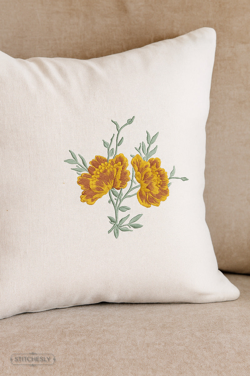 Detail view of Navy Mini Rose Motif machine embroidery design