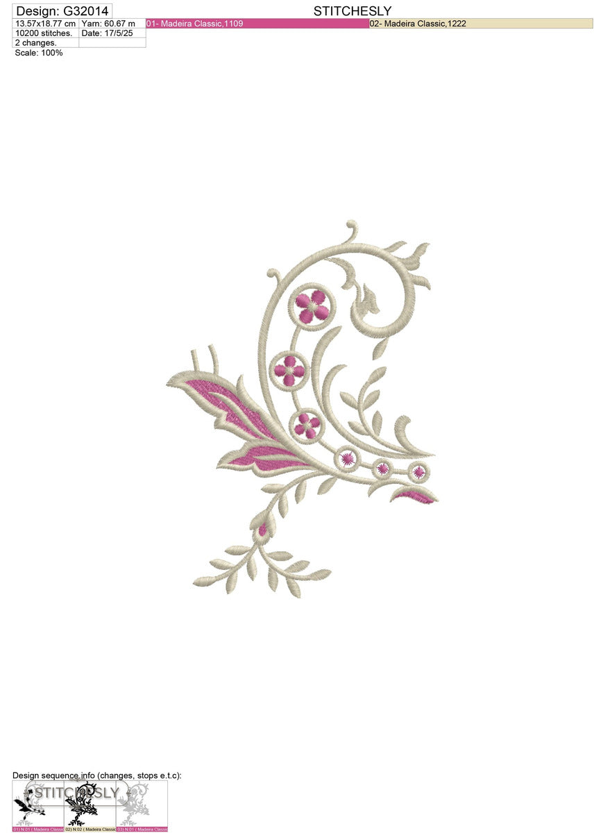 Detail view of Pink Rose Floral Corner machine embroidery design