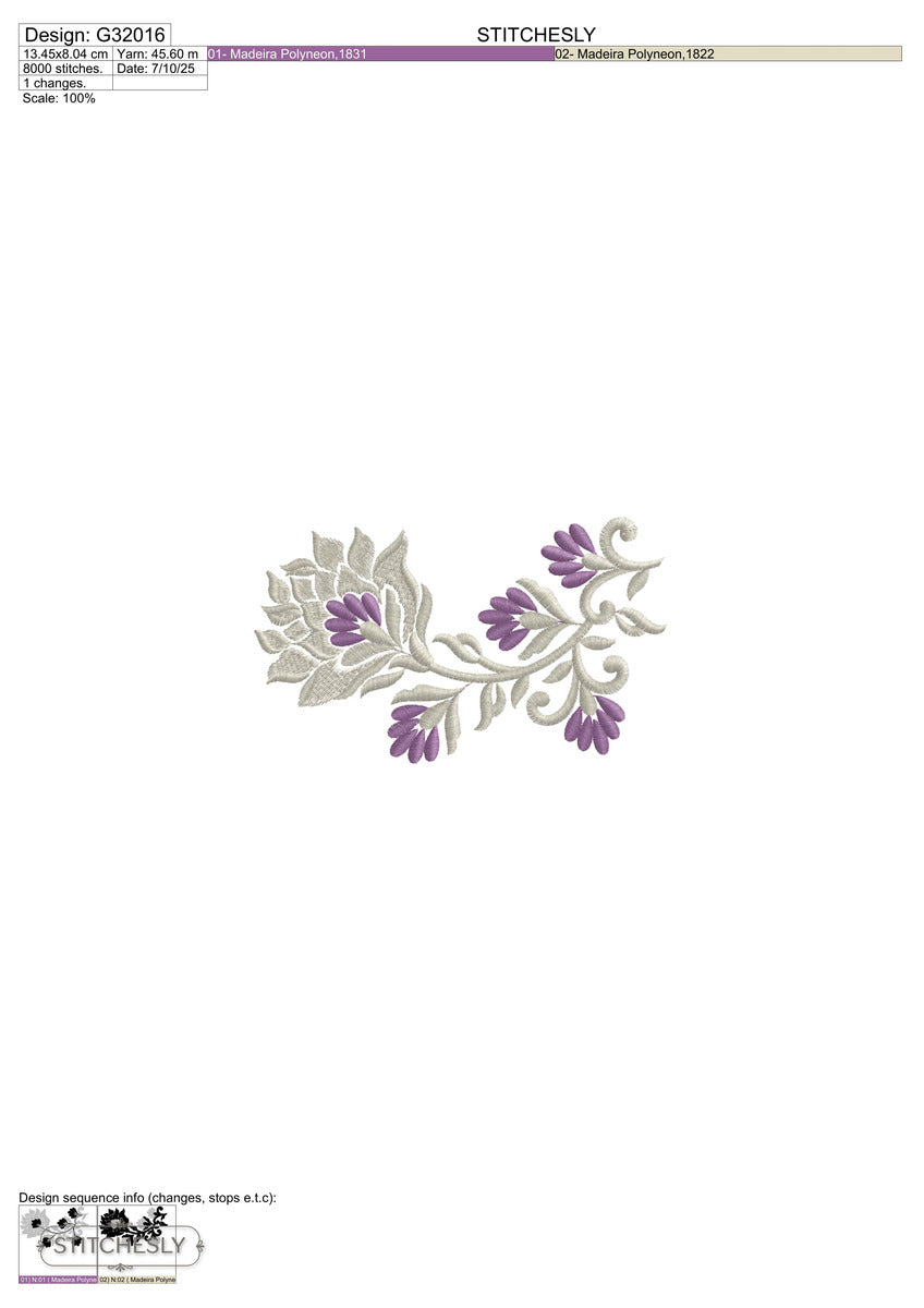Detail view of Purple Rose Table Linen Border machine embroidery design