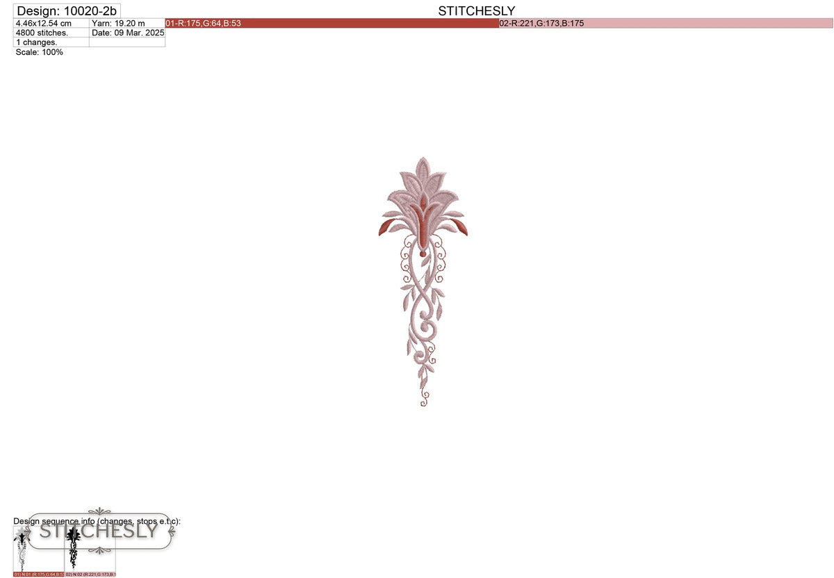 Detail view of Rosewood Scroll Border machine embroidery design