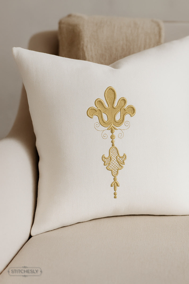 Detail view of Small Gold Hanging Ornament machine embroidery design