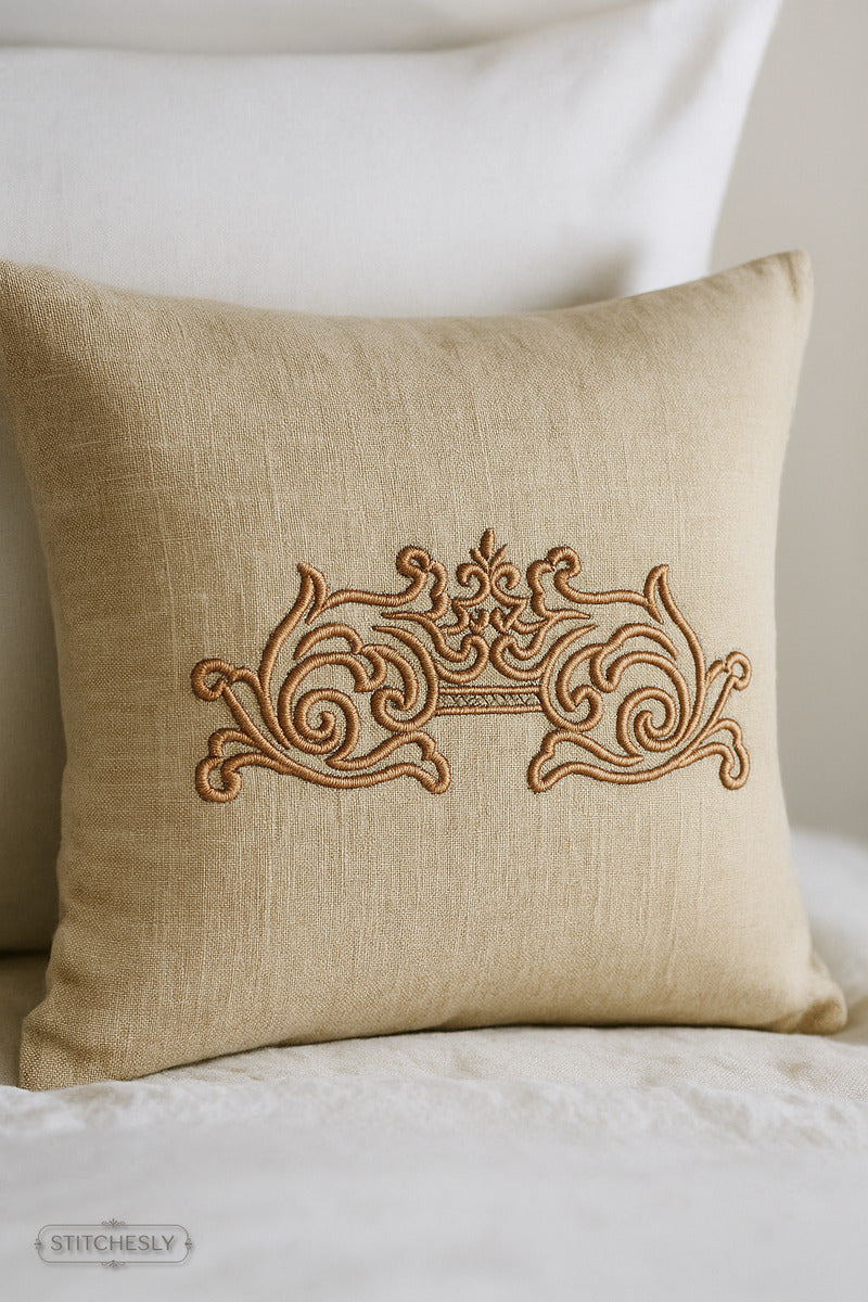 Detail view of Dusty Pink Scroll Border machine embroidery design