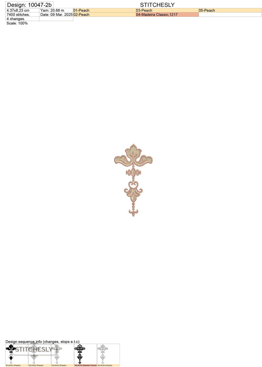 Detail view of Mini Gold Drop Ornament machine embroidery design