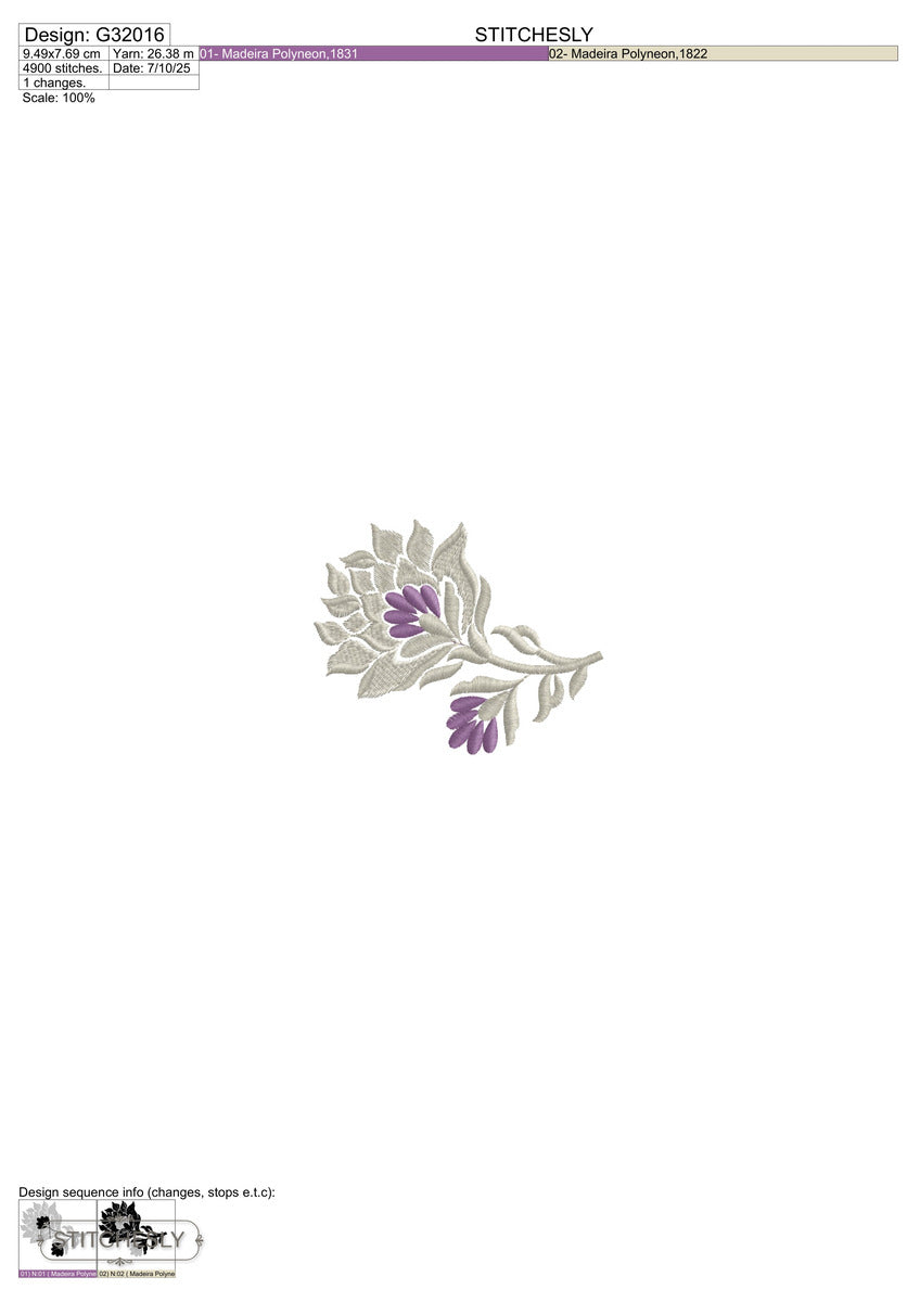 Detail view of Purple Rose Table Linen Border machine embroidery design