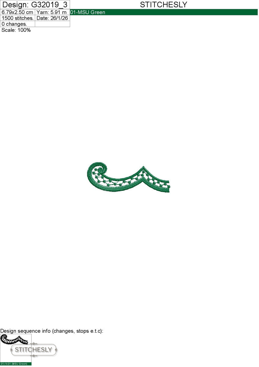 Detail view of Rose Leaf Scroll Border machine embroidery design