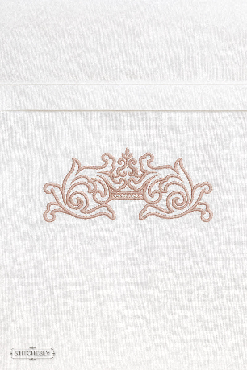 Detail view of Dusty Pink Scroll Border machine embroidery design