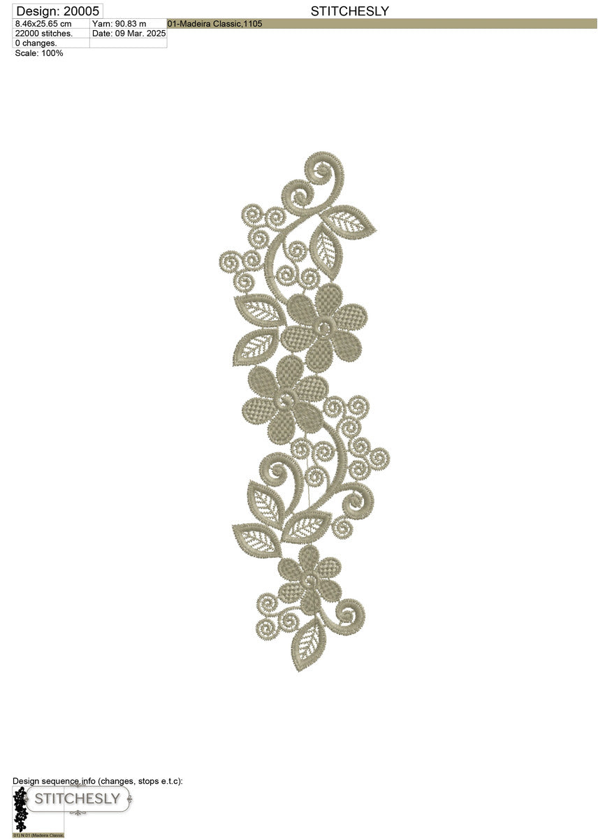 Detail view of Five Floral Borders Bundle machine embroidery design