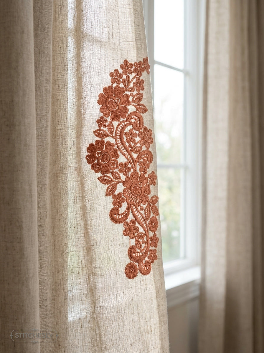 Detail view of Five Floral Borders Bundle machine embroidery design