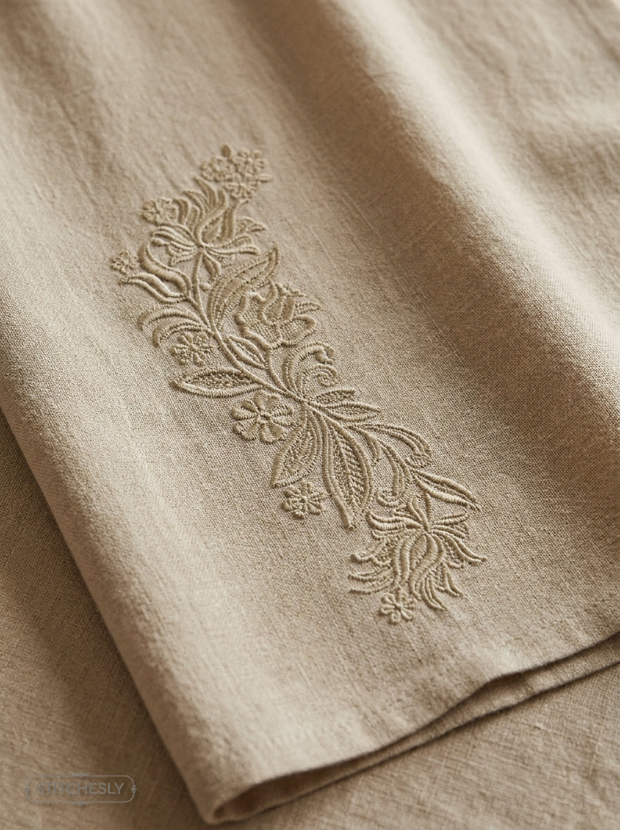 Five Floral Borders Bundle stitched on a finished textile project