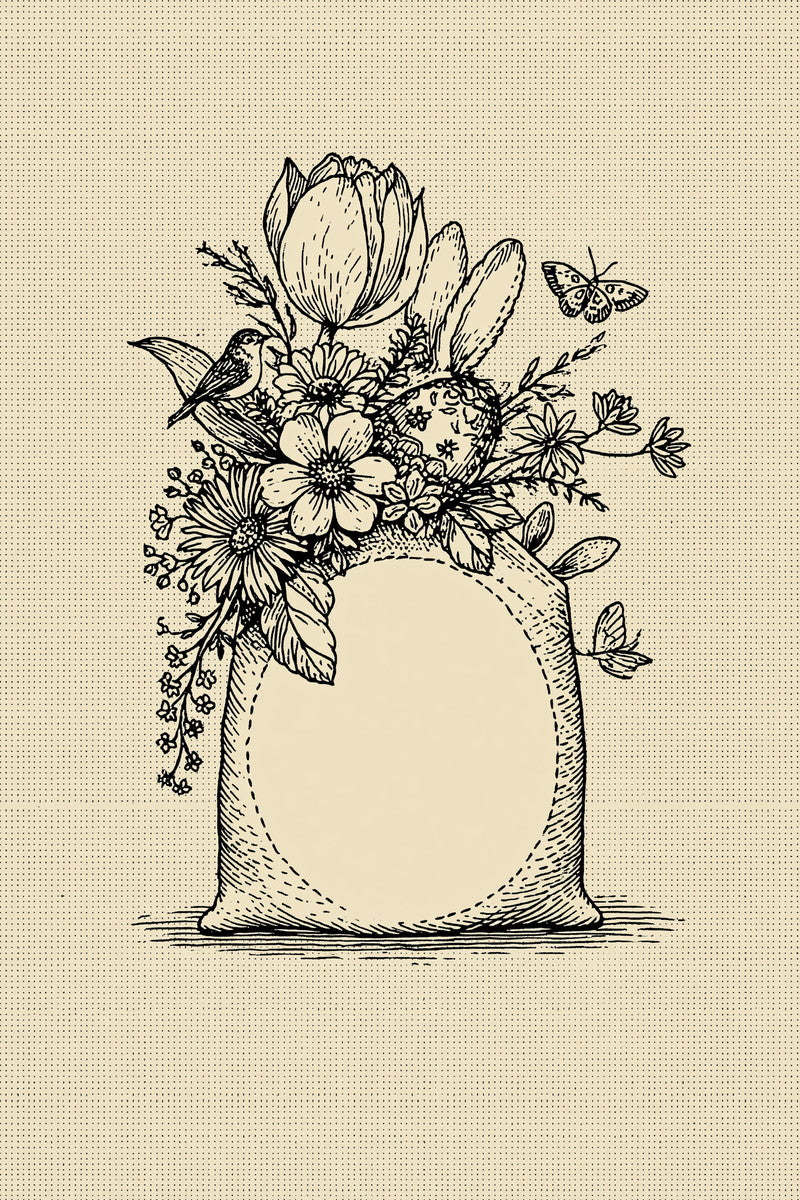 Original spring floral oval frame bird study design plate from Easter & Spring Embroidery Edition 2, a digital PDF embroidery design book.