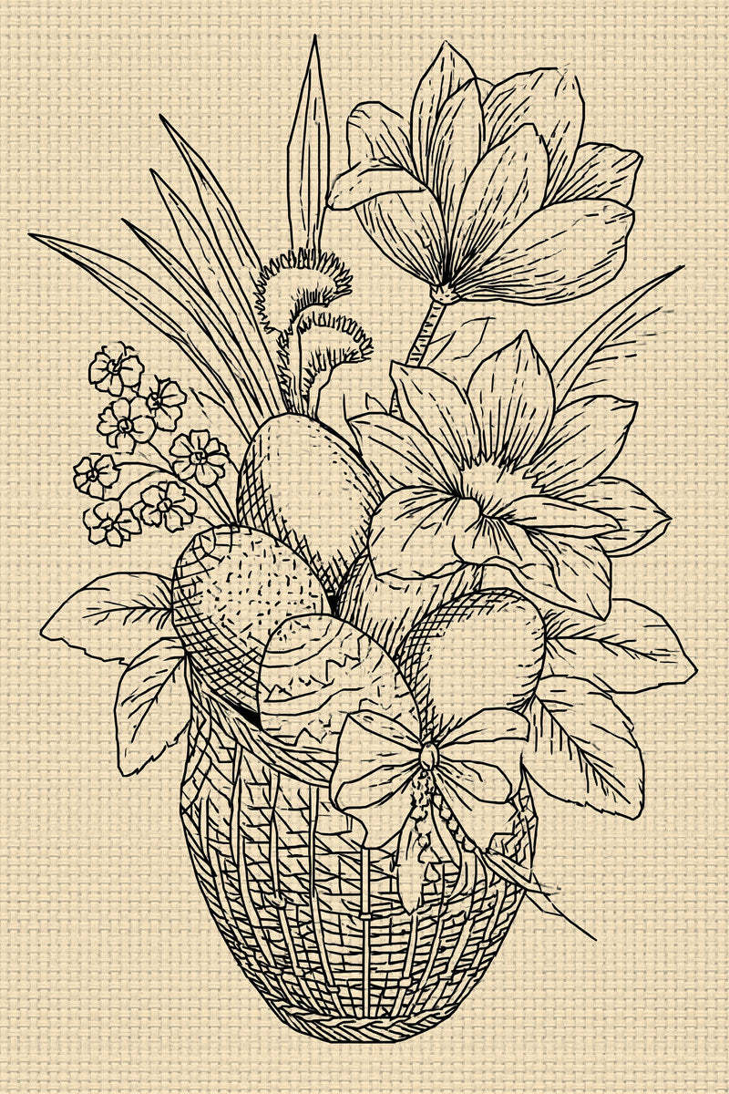 Original tulip flower egg basket with bow design plate from Easter & Spring Embroidery Edition 4, a digital PDF embroidery design book.