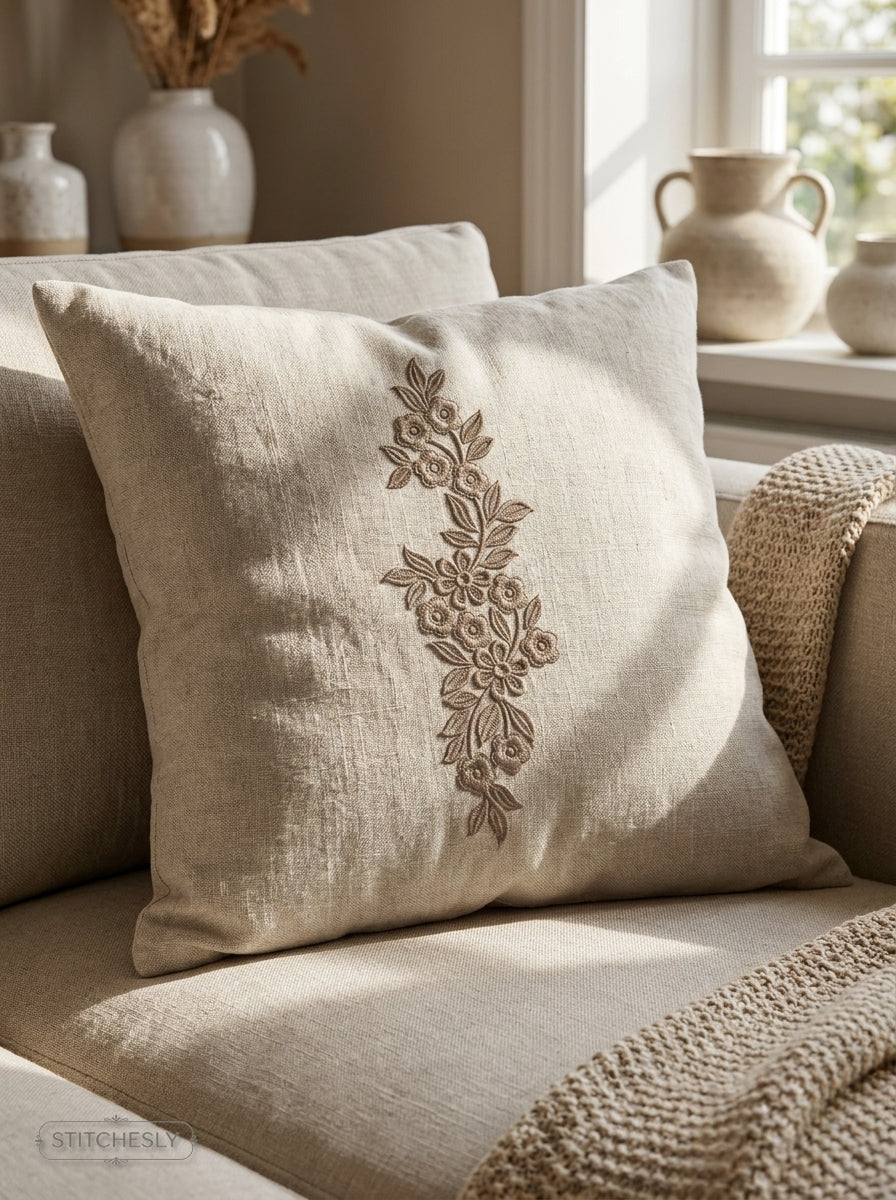 Five Floral Borders Bundle stitched on a finished textile project