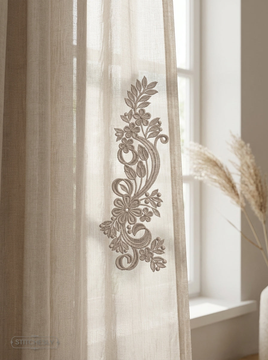 Detail view of Five Floral Borders Bundle machine embroidery design