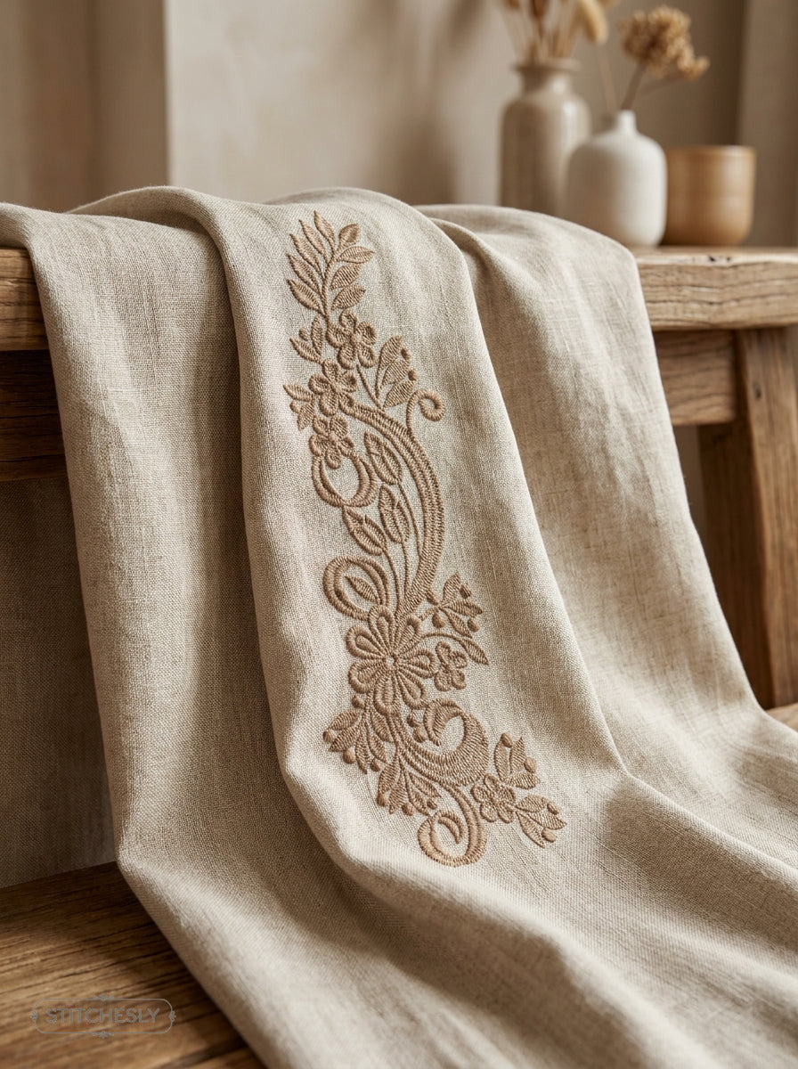 Detail view of Five Floral Borders Bundle machine embroidery design