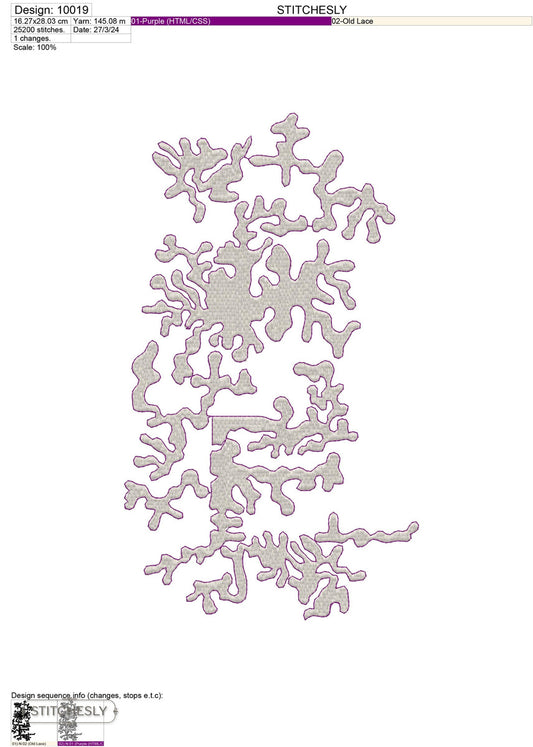 Detail view of Abstract Coral Fill Pattern machine embroidery design
