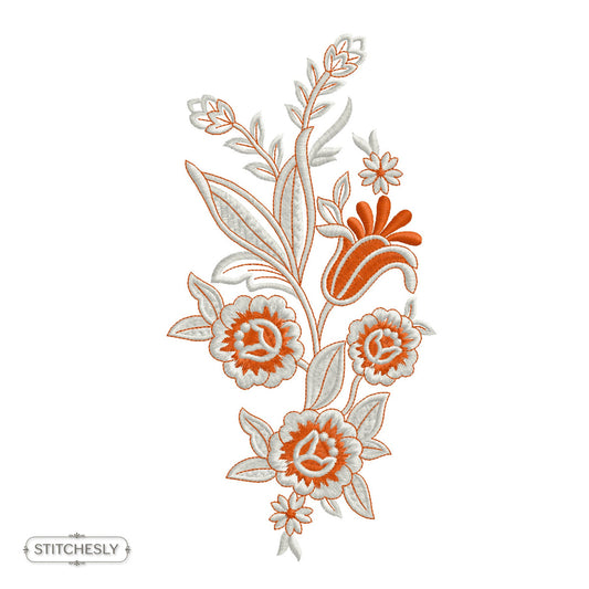 Orange Botanical Sprig machine embroidery design preview