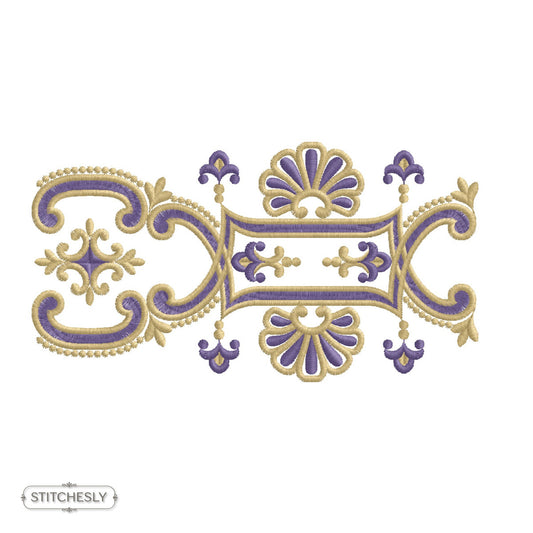 Blue Gold Geometric Border machine embroidery design preview