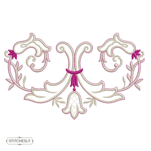 Symmetrical Lily Scroll Border machine embroidery design preview