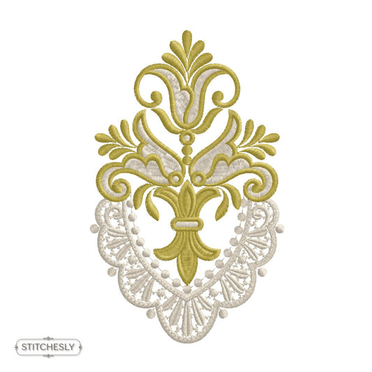 Gold Lace Fleur-de-Lis Ornament machine embroidery design preview