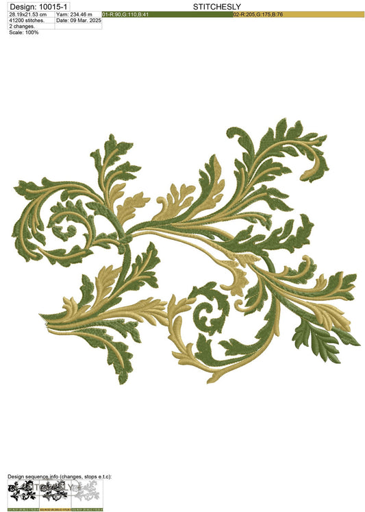 Detail view of Acanthus Leaf Scroll machine embroidery design