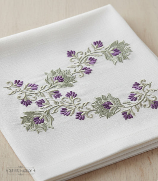 Purple Rose Table Linen Border machine embroidery design preview