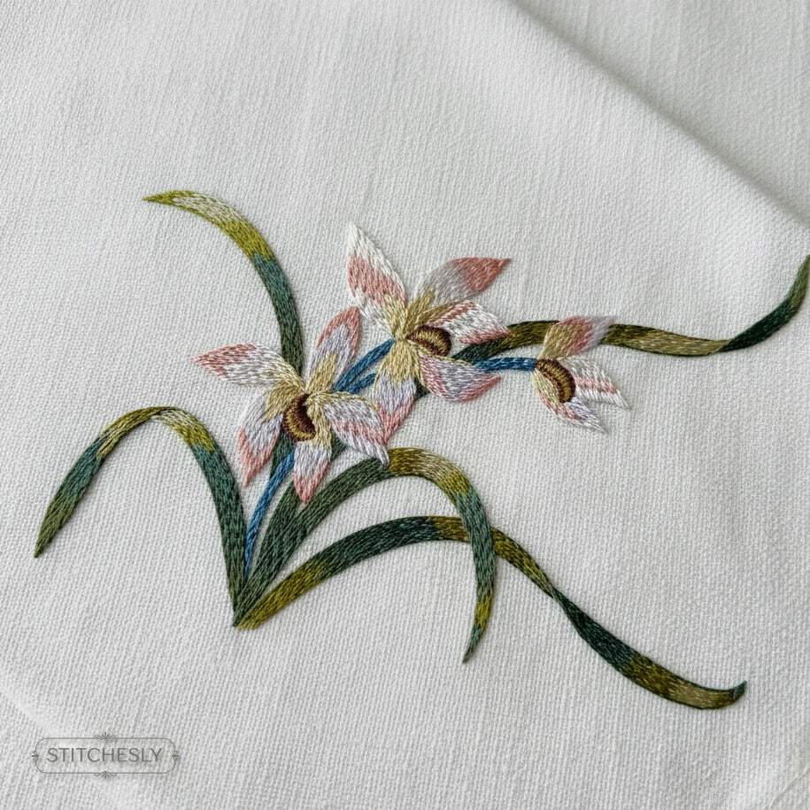 Orchid Stem Floral machine embroidery design preview