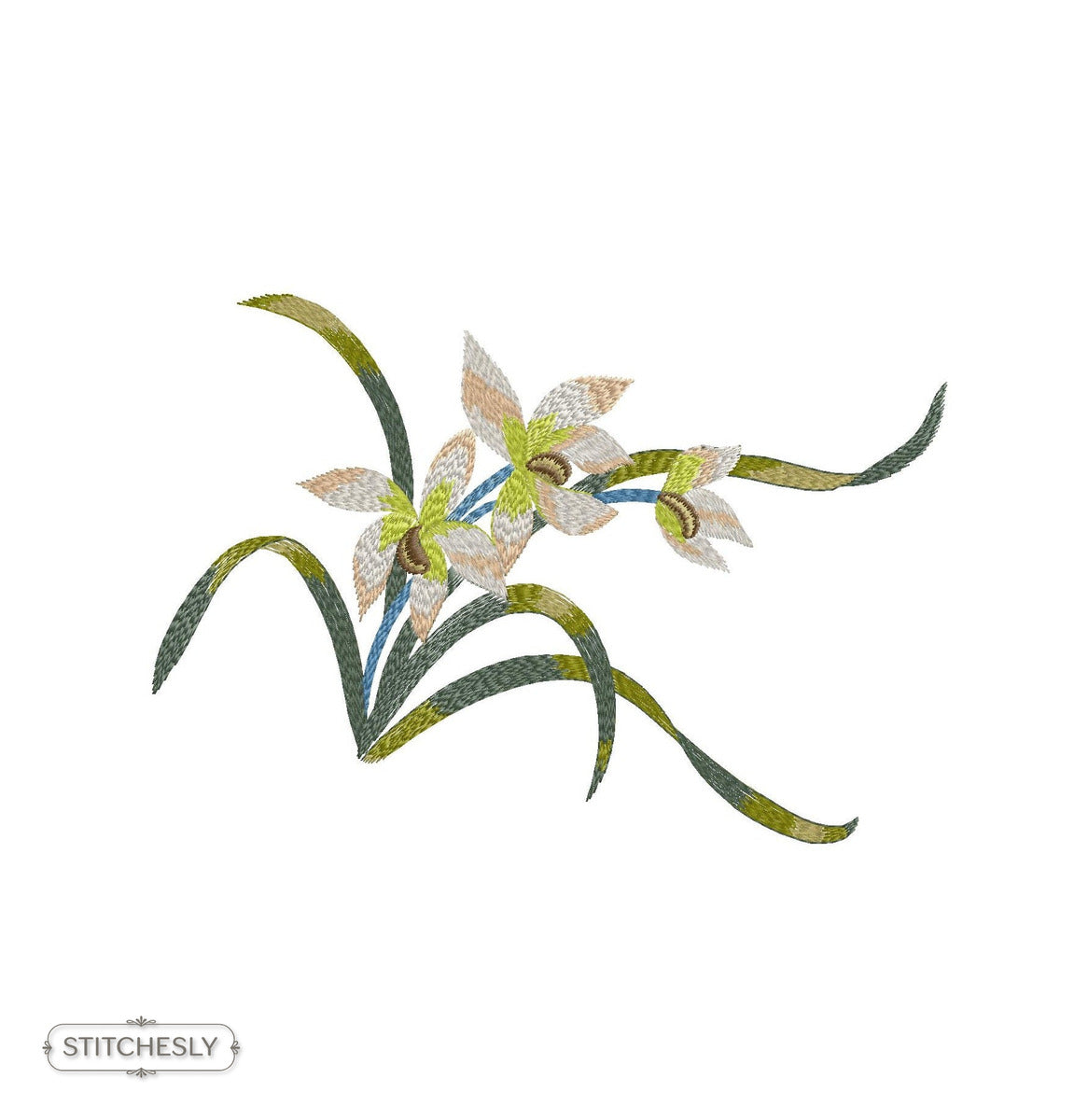 Detail view of Orchid Stem Floral machine embroidery design