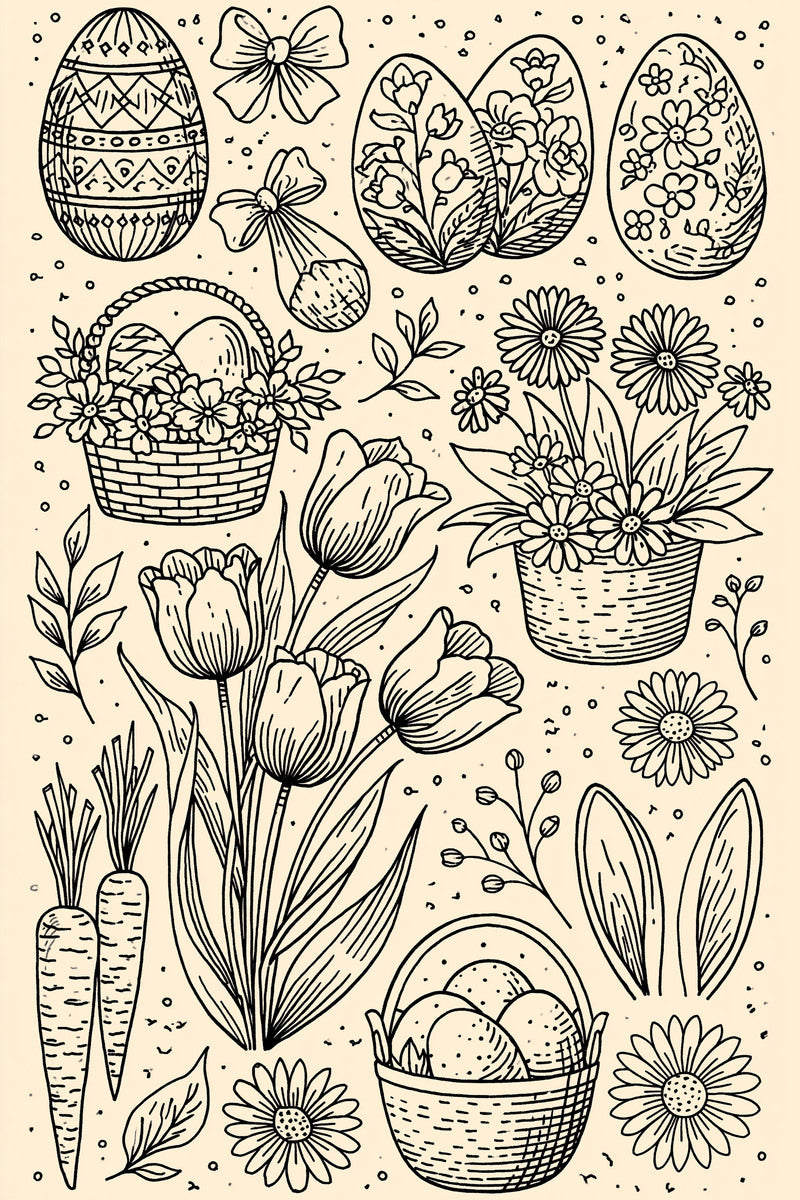 Original easter egg tulip flower basket sampler design plate from Easter & Spring Embroidery Edition 1, a digital PDF embroidery design book.