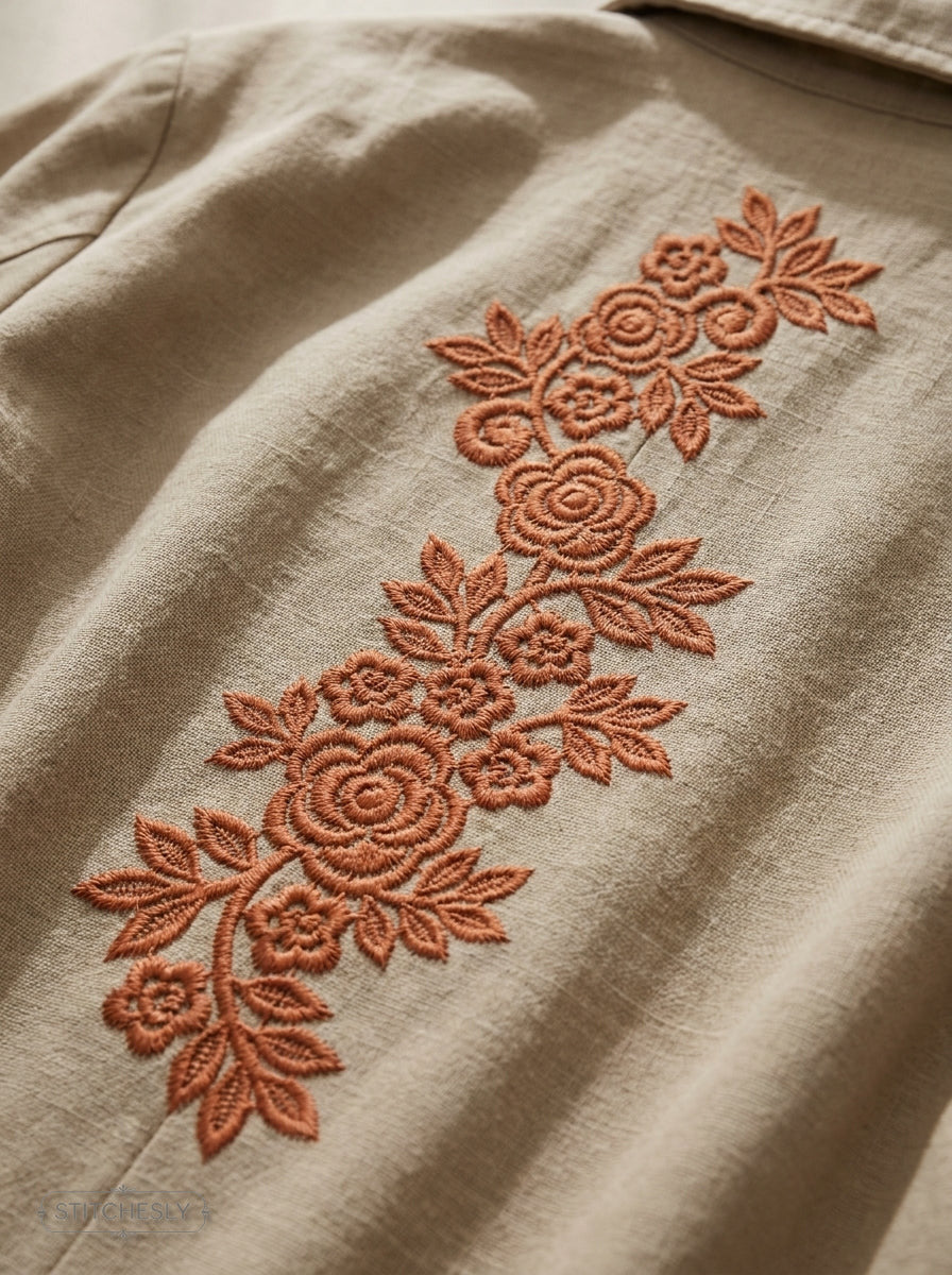 Detail view of Five Floral Borders Bundle machine embroidery design