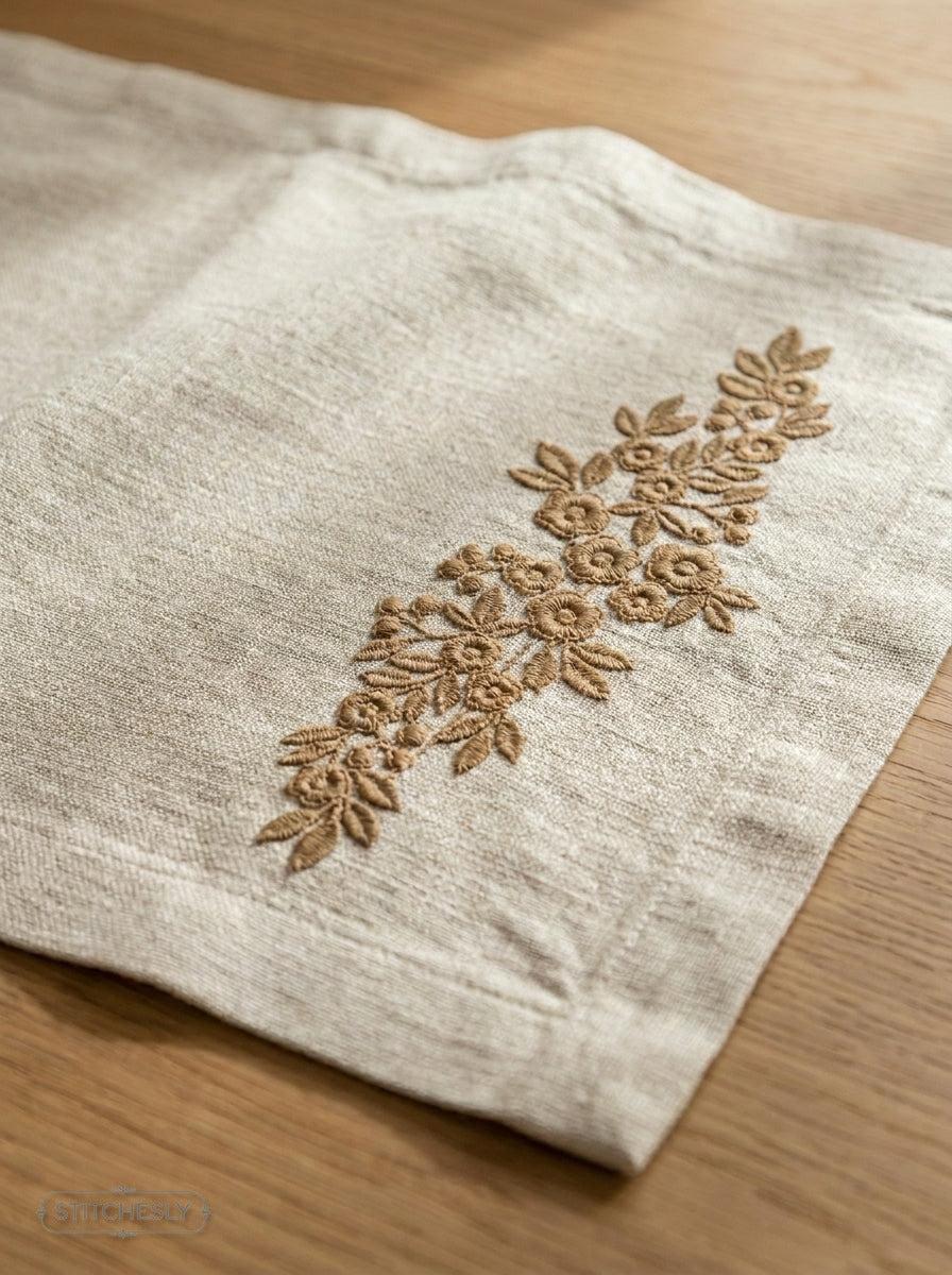 Five Floral Borders Bundle stitched on a finished textile project