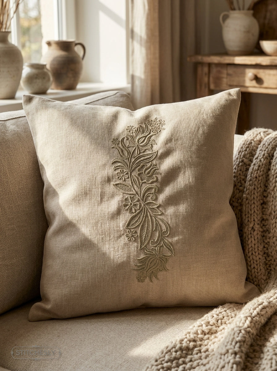 Five Floral Borders Bundle stitched on a finished textile project