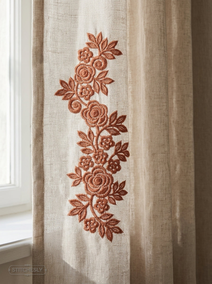 Detail view of Five Floral Borders Bundle machine embroidery design