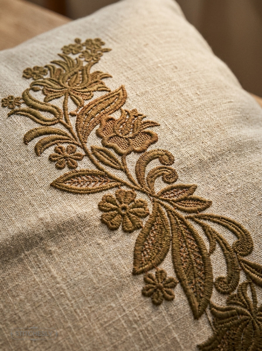 Five Floral Borders Bundle stitched on a finished textile project