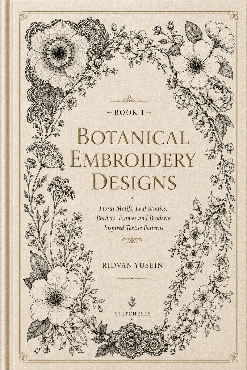 Botanical Embroidery Designs 1 Book from Botanical Embroidery Designs Book 1, a digital embroidery design reference for machine embroidery designs, embroidery patterns and botanical and floral embroidery.