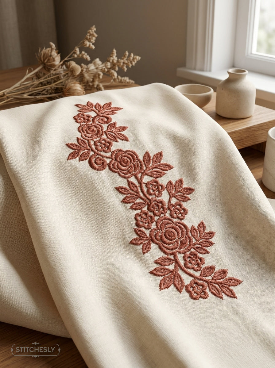 Detail view of Five Floral Borders Bundle machine embroidery design