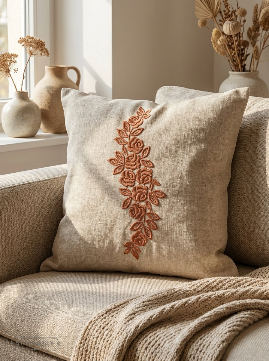 Five Floral Borders Bundle stitched on a finished textile project