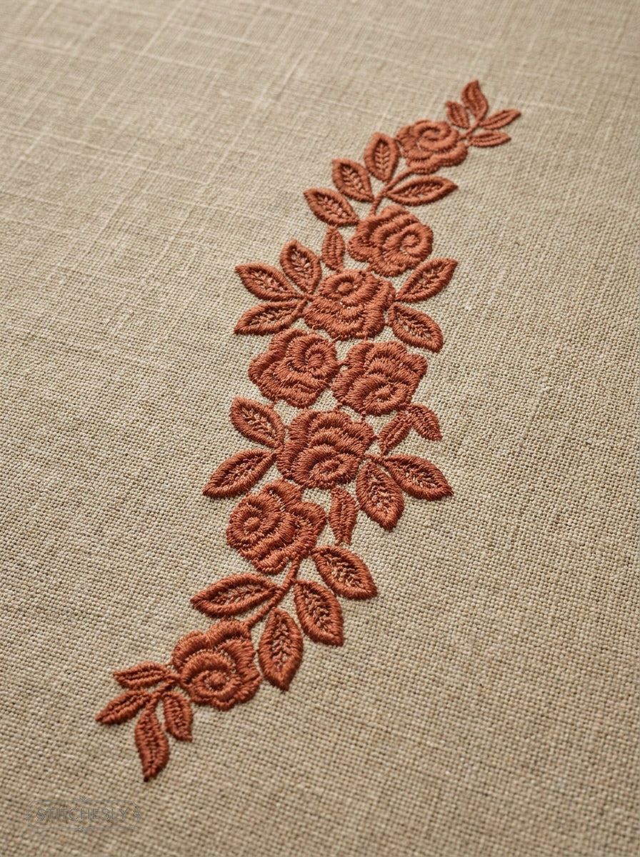 Five Floral Borders Bundle stitched on a finished textile project