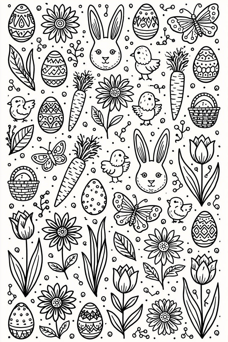 Original pastel easter chick rabbit icon sampler design plate from Easter & Spring Embroidery Edition 1, a digital PDF embroidery design book.