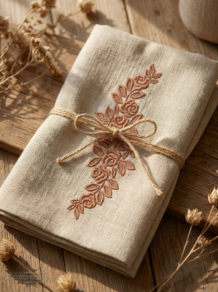 Five Floral Borders Bundle stitched on a finished textile project
