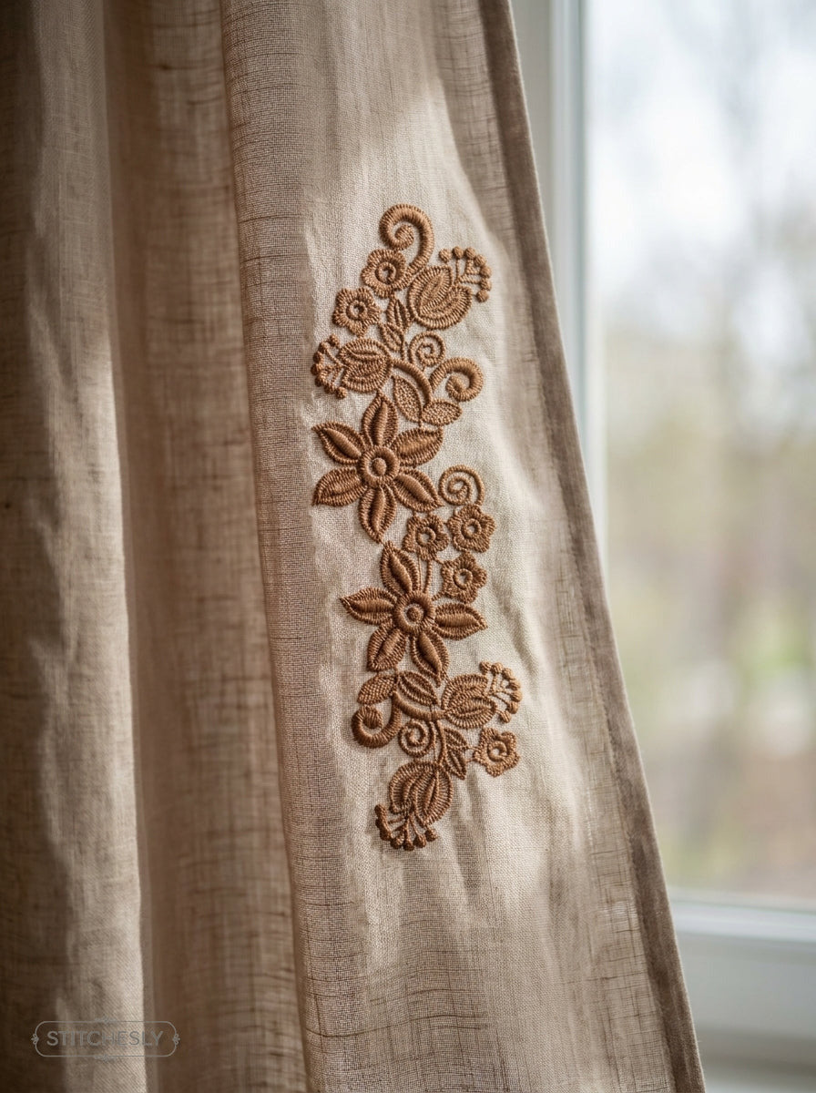 Detail view of Five Floral Borders Bundle machine embroidery design