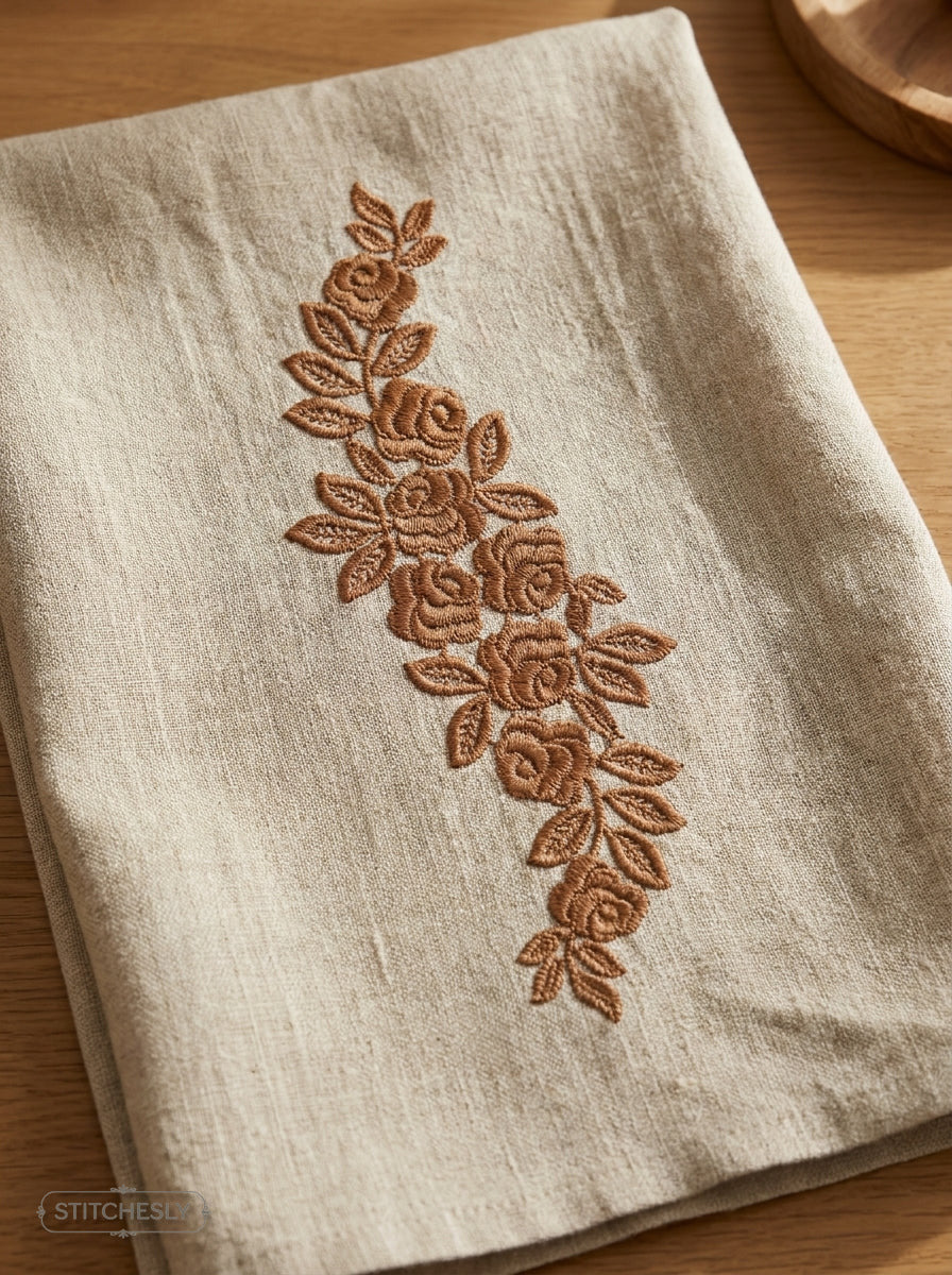 Five Floral Borders Bundle stitched on a finished textile project